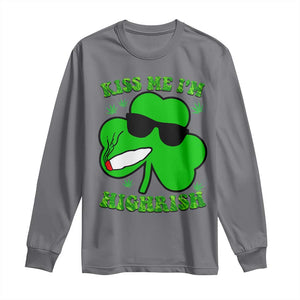 Funny St. Patrick's Day Marijuana Long Sleeve Shirt Kiss Me I'm Highrish 420 High Irish Weed TS10 Charcoal Print Your Wear