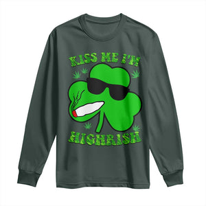 Funny St. Patrick's Day Marijuana Long Sleeve Shirt Kiss Me I'm Highrish 420 High Irish Weed TS10 Dark Forest Green Print Your Wear