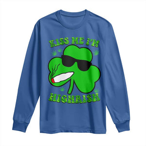 Funny St. Patrick's Day Marijuana Long Sleeve Shirt Kiss Me I'm Highrish 420 High Irish Weed TS10 Royal Blue Print Your Wear