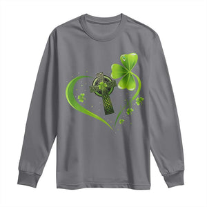 St Patricks Day Long Sleeve Shirt Lucky Clover Irish Shamrock Celtic Cross TS10 Charcoal Print Your Wear