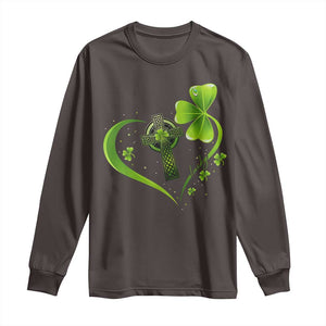 St Patricks Day Long Sleeve Shirt Lucky Clover Irish Shamrock Celtic Cross TS10 Dark Chocolate Print Your Wear