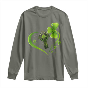 St Patricks Day Long Sleeve Shirt Lucky Clover Irish Shamrock Celtic Cross TS10 Military Green Print Your Wear