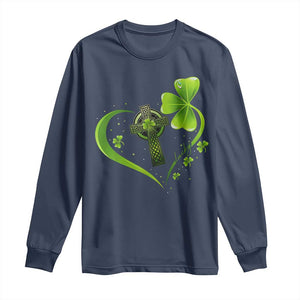 St Patricks Day Long Sleeve Shirt Lucky Clover Irish Shamrock Celtic Cross TS10 Navy Print Your Wear