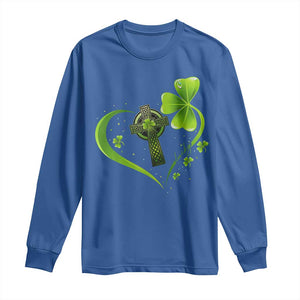 St Patricks Day Long Sleeve Shirt Lucky Clover Irish Shamrock Celtic Cross TS10 Royal Blue Print Your Wear