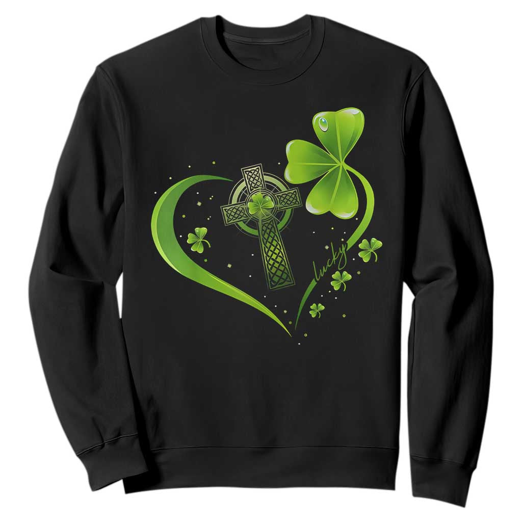 St Patricks Day Sweatshirt Lucky Clover Irish Shamrock Celtic Cross TS10 Black Print Your Wear