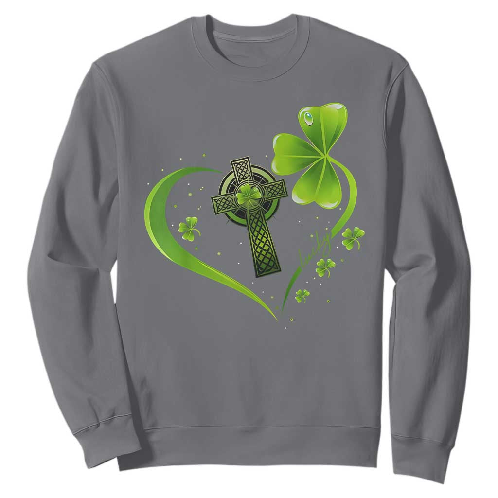 St Patricks Day Sweatshirt Lucky Clover Irish Shamrock Celtic Cross TS10 Charcoal Print Your Wear