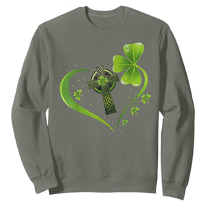 St Patricks Day Sweatshirt Lucky Clover Irish Shamrock Celtic Cross TS10 Military Green Print Your Wear
