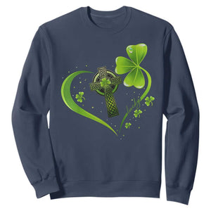 St Patricks Day Sweatshirt Lucky Clover Irish Shamrock Celtic Cross TS10 Navy Print Your Wear