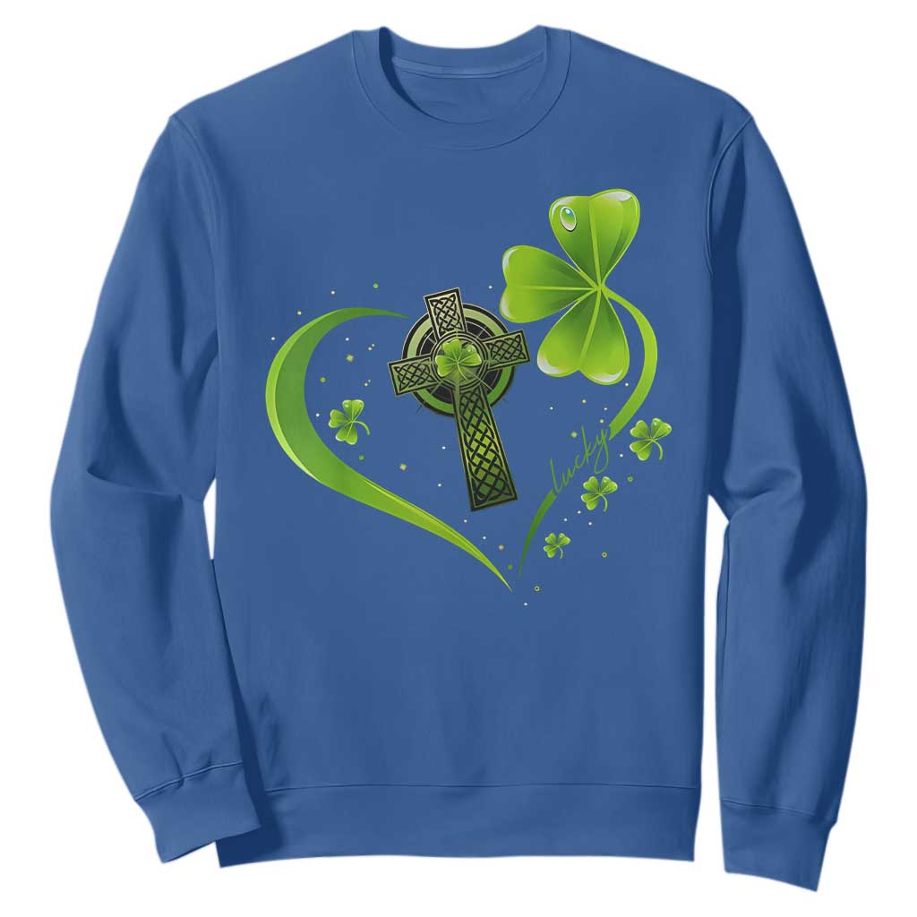 St Patricks Day Sweatshirt Lucky Clover Irish Shamrock Celtic Cross TS10 Royal Blue Print Your Wear