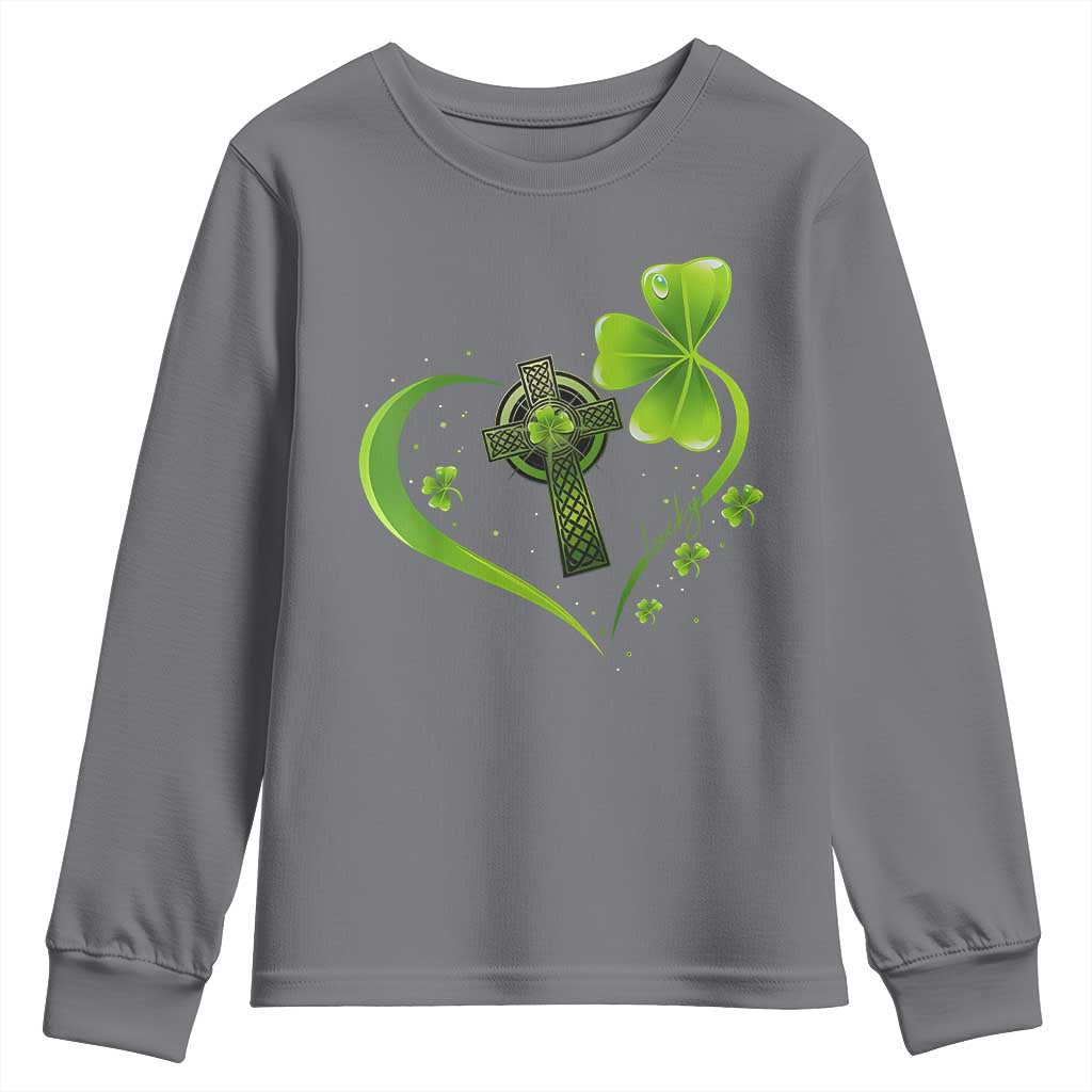 St Patricks Day Youth Sweatshirt Lucky Clover Irish Shamrock Celtic Cross TS10 Charcoal Print Your Wear