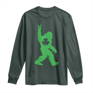 St Patricks Day Bigfoot Long Sleeve Shirt Irish Sasquatch Shamrock TS10 Dark Forest Green Print Your Wear