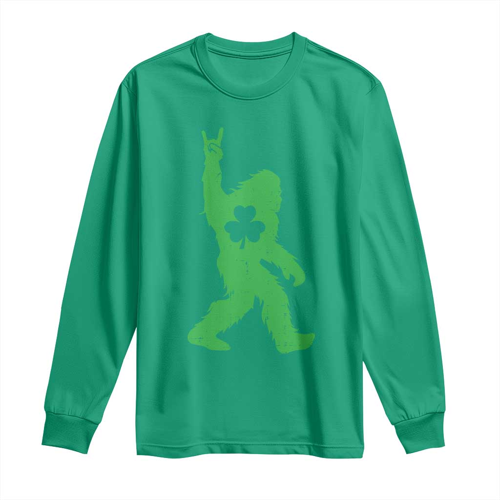 St Patricks Day Bigfoot Long Sleeve Shirt Irish Sasquatch Shamrock TS10 Irish Green Print Your Wear