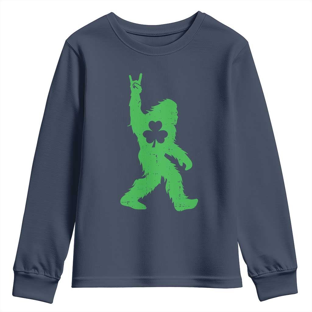 St Patricks Day Bigfoot Youth Sweatshirt Irish Sasquatch Shamrock TS10 Navy Print Your Wear