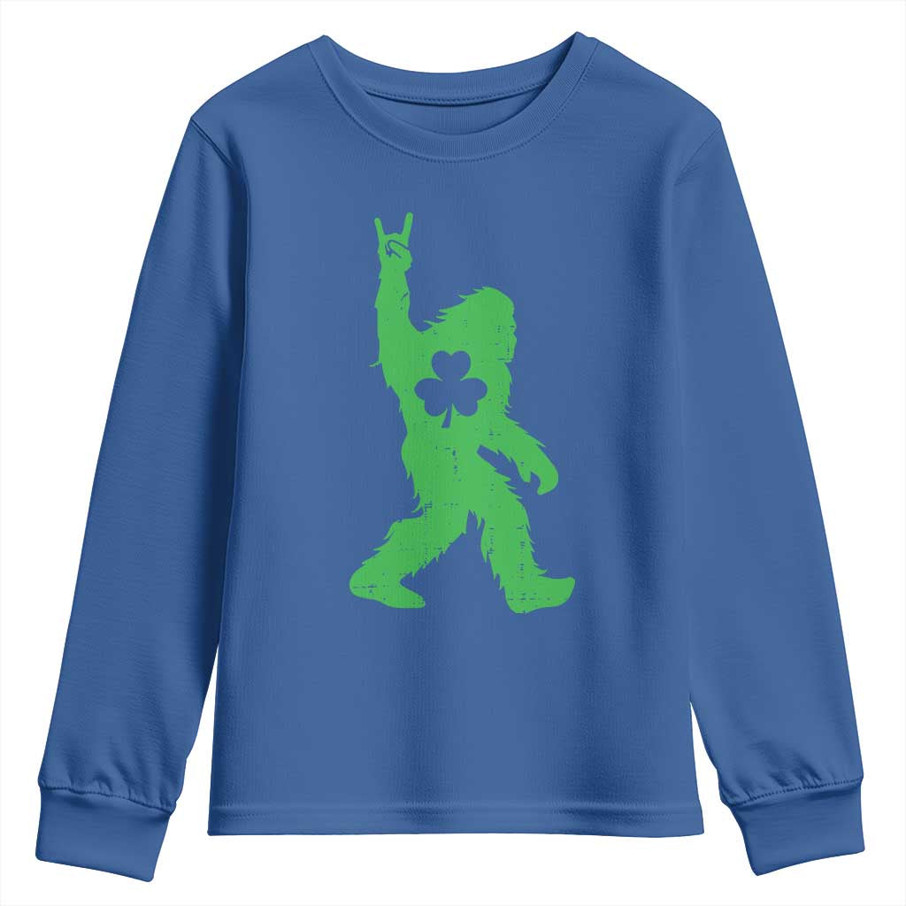 St Patricks Day Bigfoot Youth Sweatshirt Irish Sasquatch Shamrock TS10 Royal Blue Print Your Wear