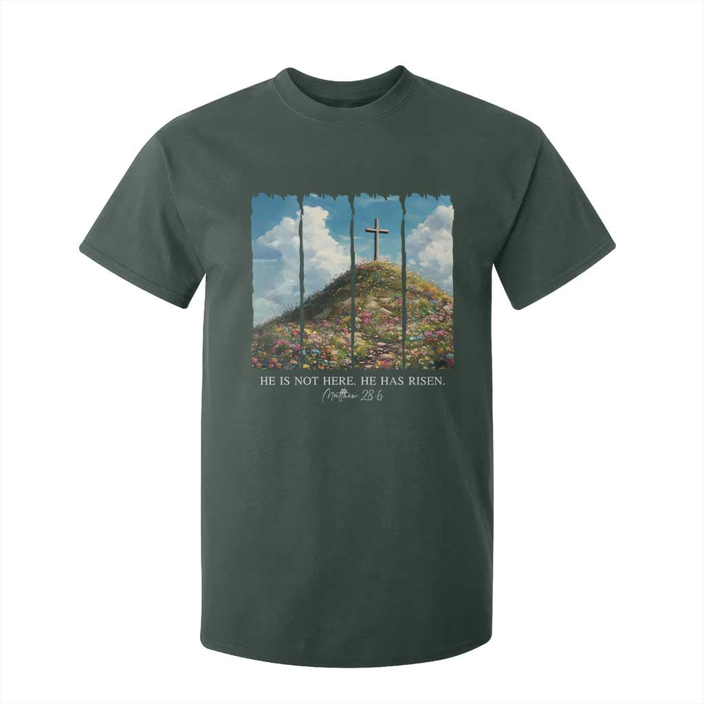 Christian Easter T Shirt For Kid He Is Not Here He Has Risen TS10 Dark Forest Green Print Your Wear