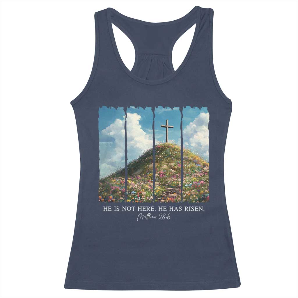 Christian Easter Racerback Tank Top He Is Not Here He Has Risen TS10 Navy Print Your Wear