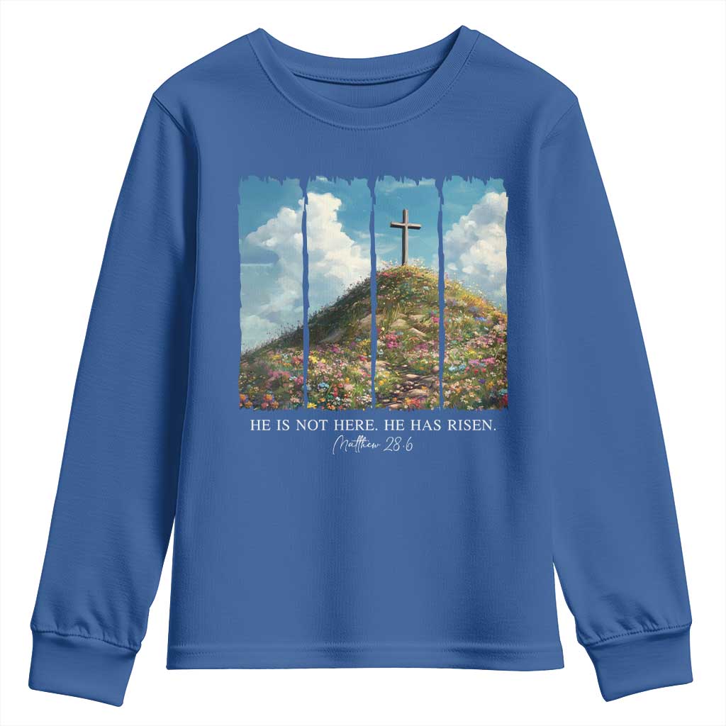 Christian Easter Youth Sweatshirt He Is Not Here He Has Risen TS10 Royal Blue Print Your Wear