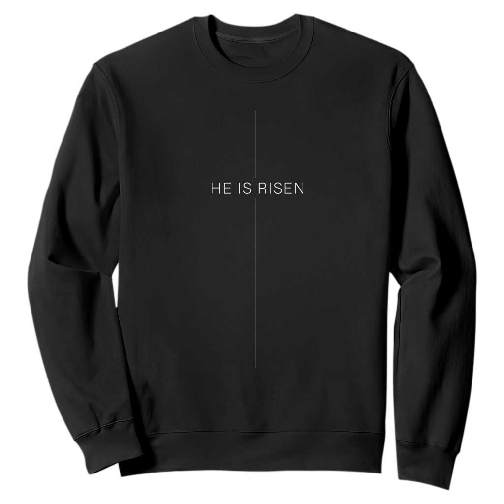 Easter Cross He Is Risen Sweatshirt Cross Subtle Christian Minimal Religious Faith Jesus TS10 Black Print Your Wear