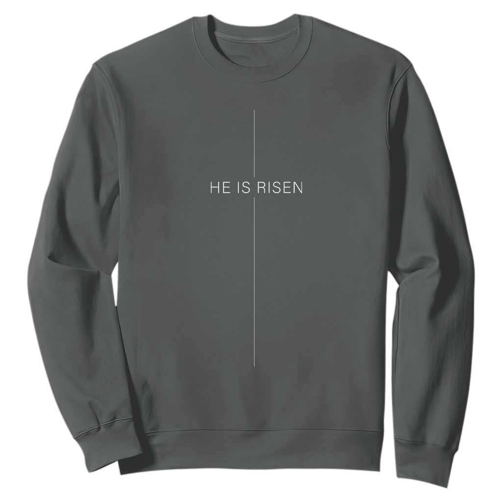 Easter Cross He Is Risen Sweatshirt Cross Subtle Christian Minimal Religious Faith Jesus TS10 Dark Heather Print Your Wear