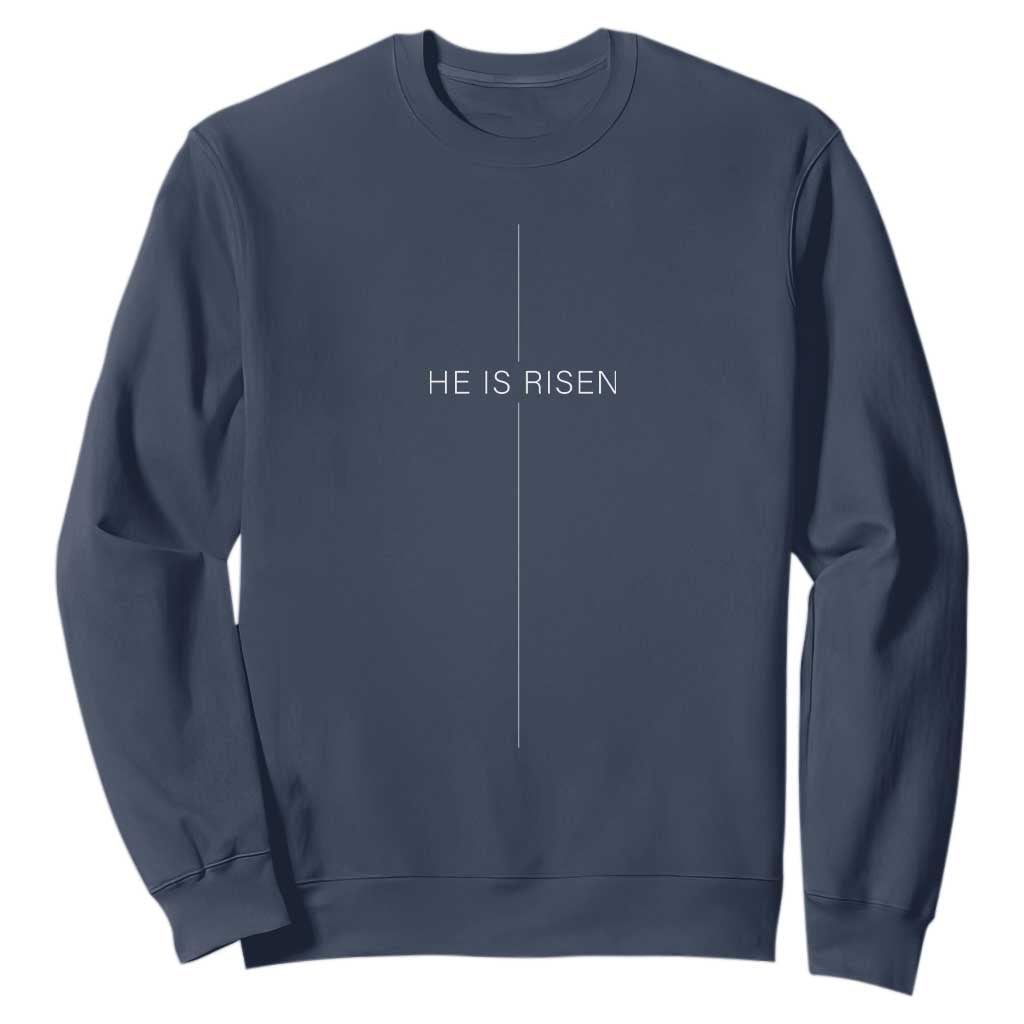 Easter Cross He Is Risen Sweatshirt Cross Subtle Christian Minimal Religious Faith Jesus TS10 Navy Print Your Wear