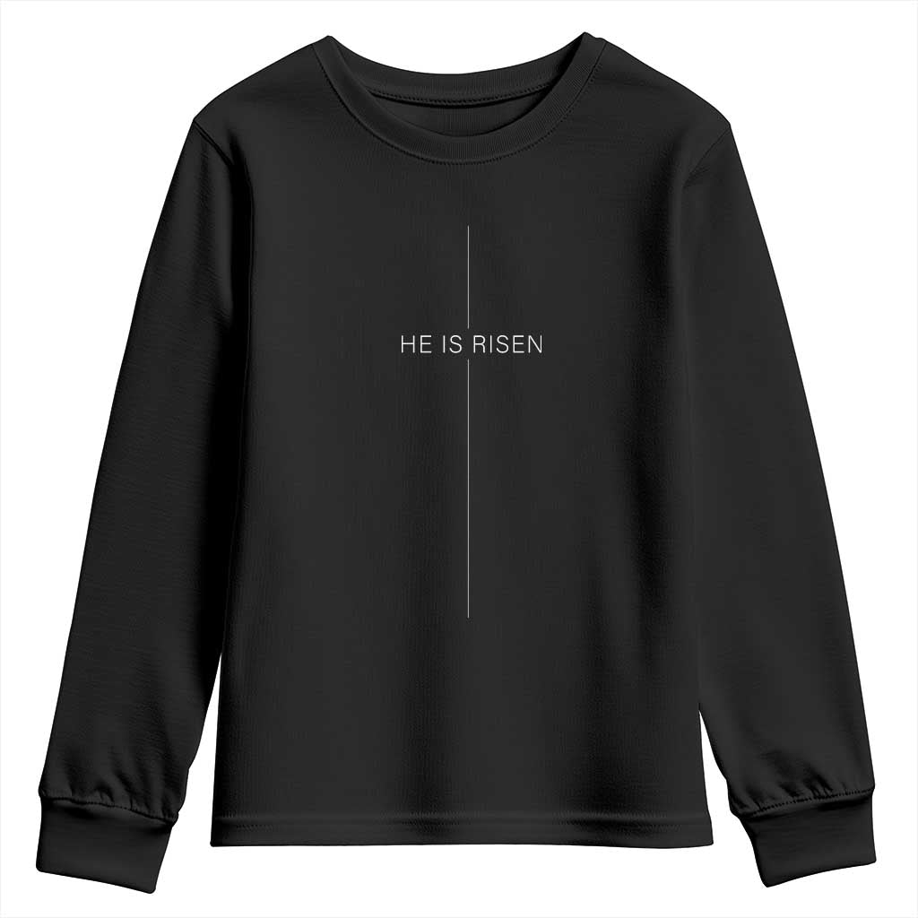 Easter Cross He Is Risen Youth Sweatshirt Cross Subtle Christian Minimal Religious Faith Jesus TS10 Black Print Your Wear