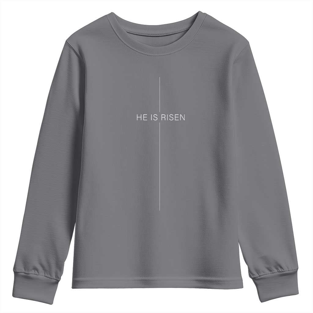 Easter Cross He Is Risen Youth Sweatshirt Cross Subtle Christian Minimal Religious Faith Jesus TS10 Charcoal Print Your Wear