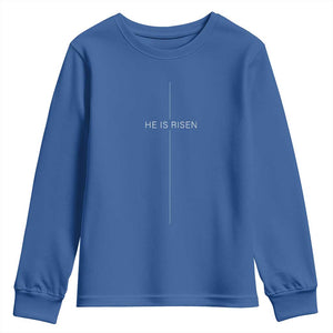 Easter Cross He Is Risen Youth Sweatshirt Cross Subtle Christian Minimal Religious Faith Jesus TS10 Royal Blue Print Your Wear