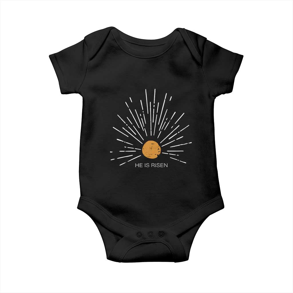 He Is Risen Baby Onesie Sunburst Vintage Jesus Religious Easter Day Christians TS10 Black Print Your Wear