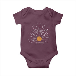 He Is Risen Baby Onesie Sunburst Vintage Jesus Religious Easter Day Christians TS10 Maroon Print Your Wear
