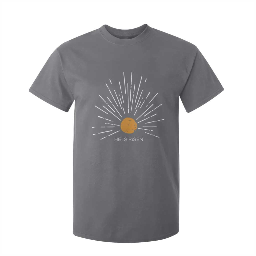 He Is Risen T Shirt For Kid Sunburst Vintage Jesus Religious Easter Day Christians TS10 Charcoal Print Your Wear