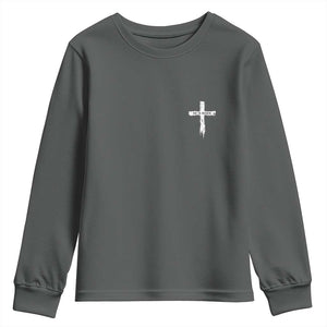 Easter Christian Cross Religious He Is Risen Youth Sweatshirt TS10 Dark Heather Print Your Wear