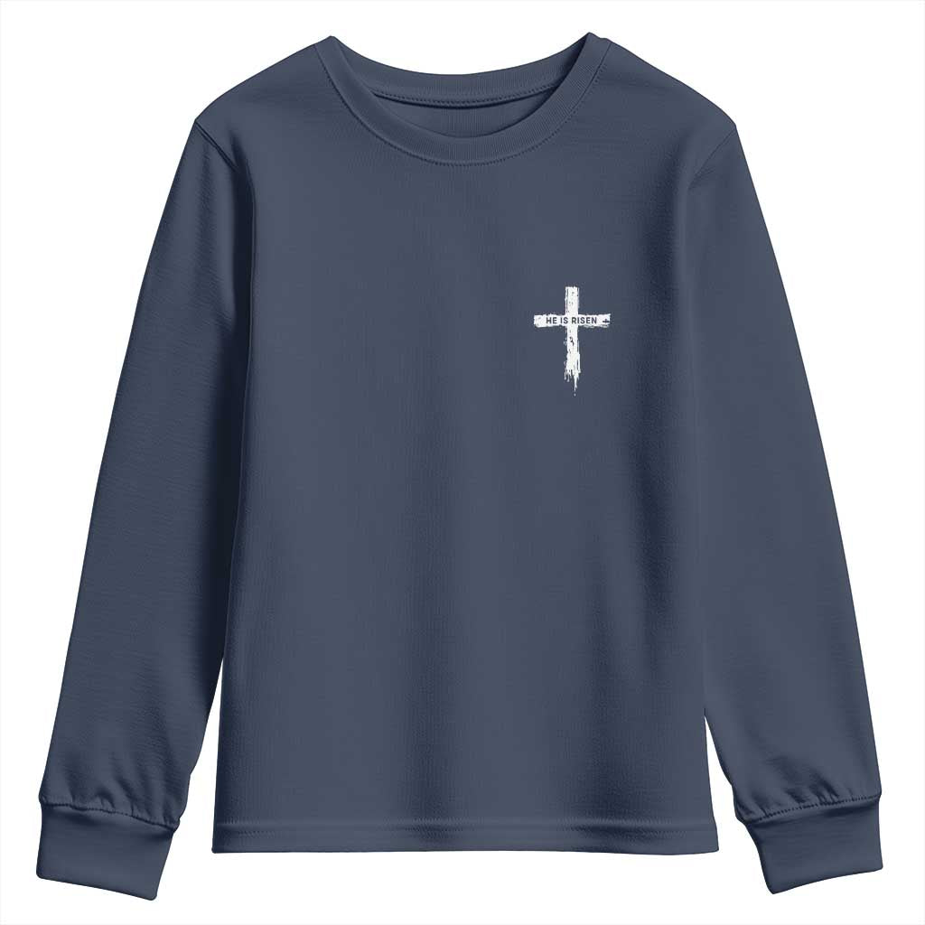 Easter Christian Cross Religious He Is Risen Youth Sweatshirt TS10 Navy Print Your Wear