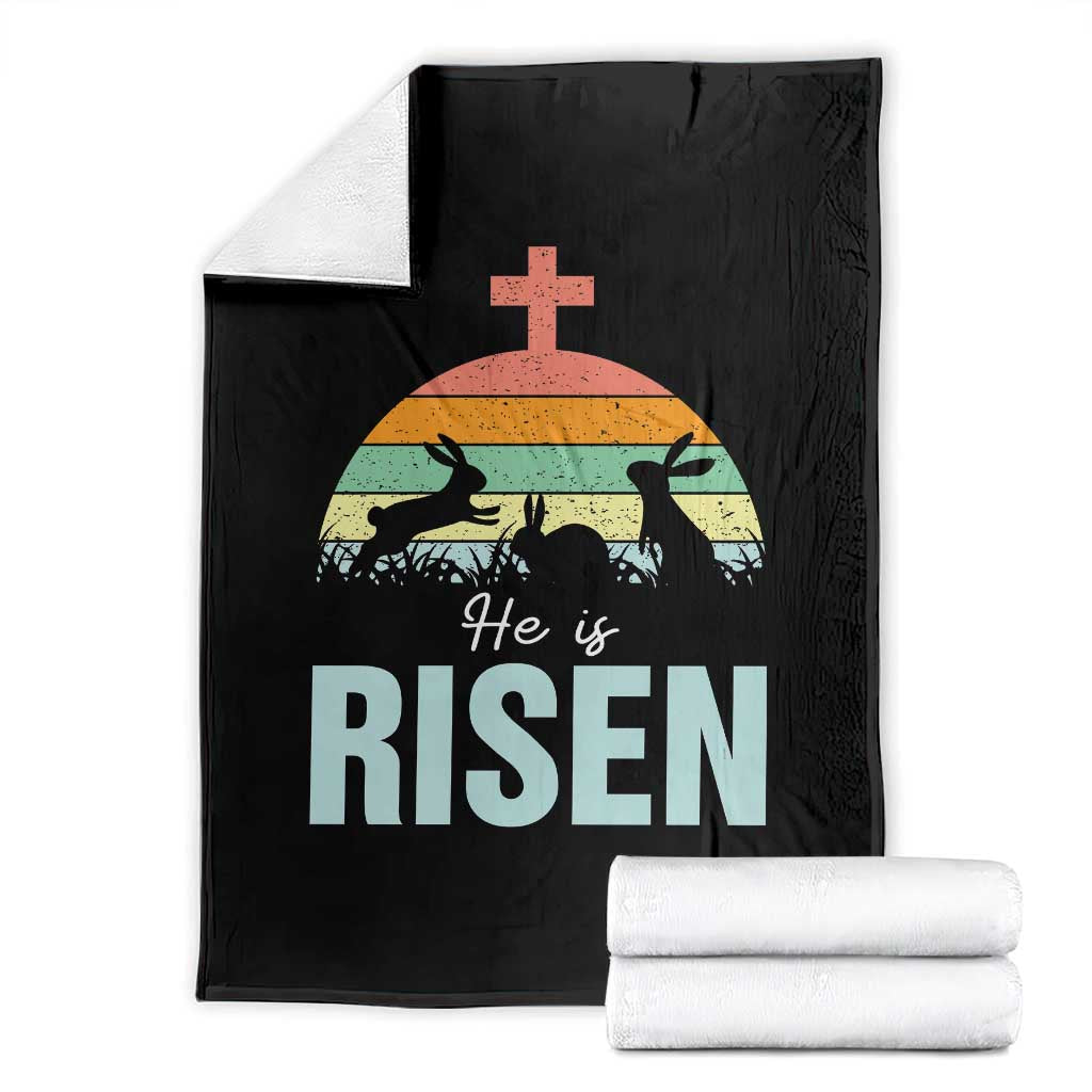 Retro He is Risen Throw Blanket Bunny Easter Cross Christian Religious Jesus Has Risen TS10 Black Print Your Wear