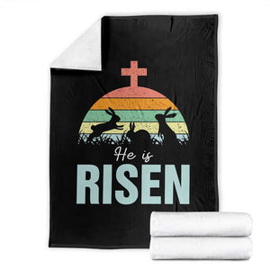 Retro He is Risen Throw Blanket Bunny Easter Cross Christian Religious Jesus Has Risen TS10 Black Print Your Wear