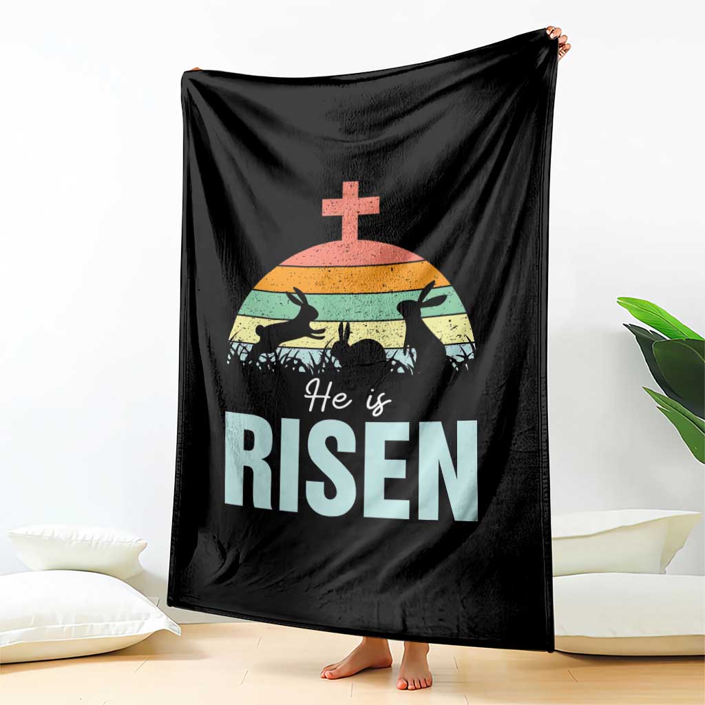 Retro He is Risen Throw Blanket Bunny Easter Cross Christian Religious Jesus Has Risen TS10 Print Your Wear