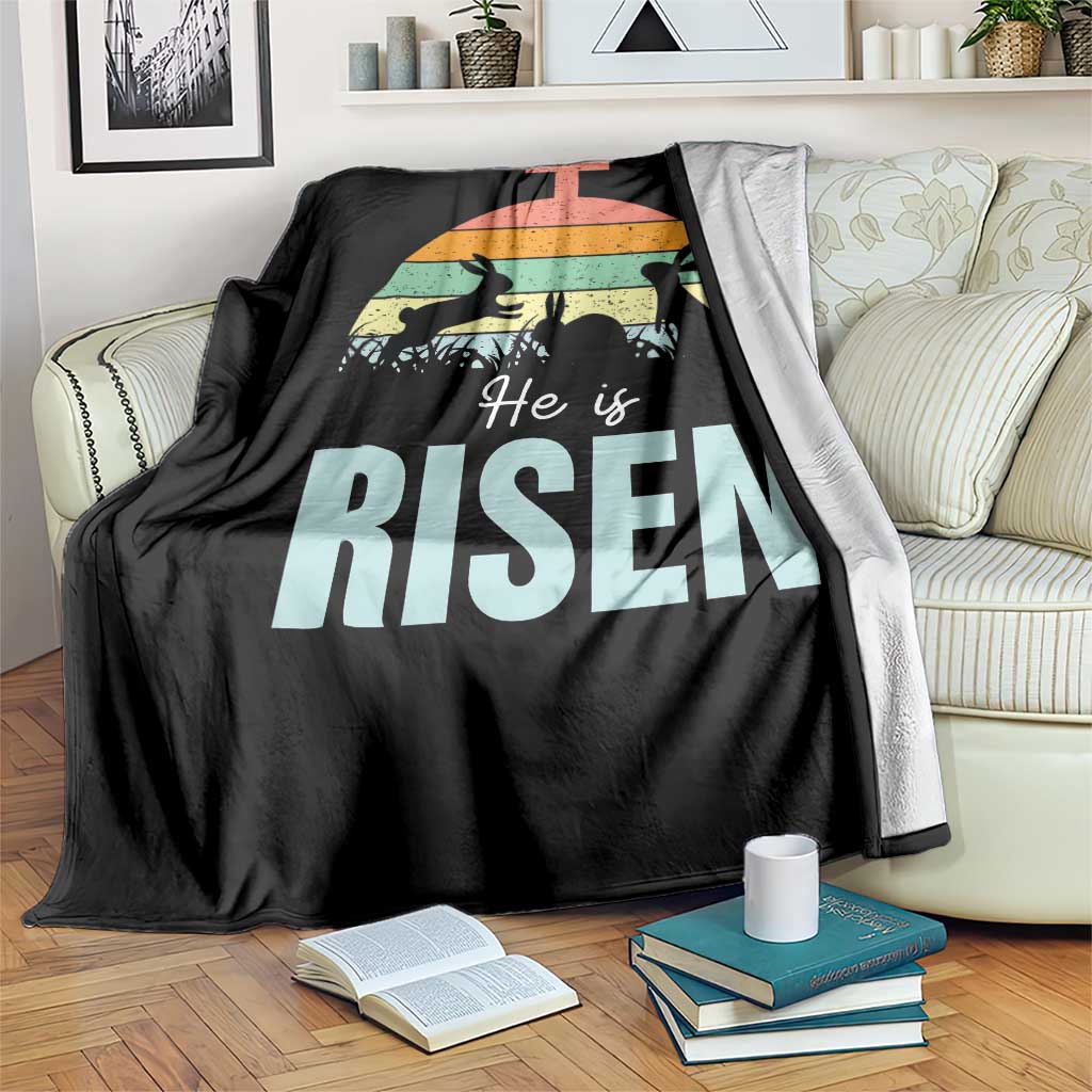 Retro He is Risen Throw Blanket Bunny Easter Cross Christian Religious Jesus Has Risen TS10 Print Your Wear