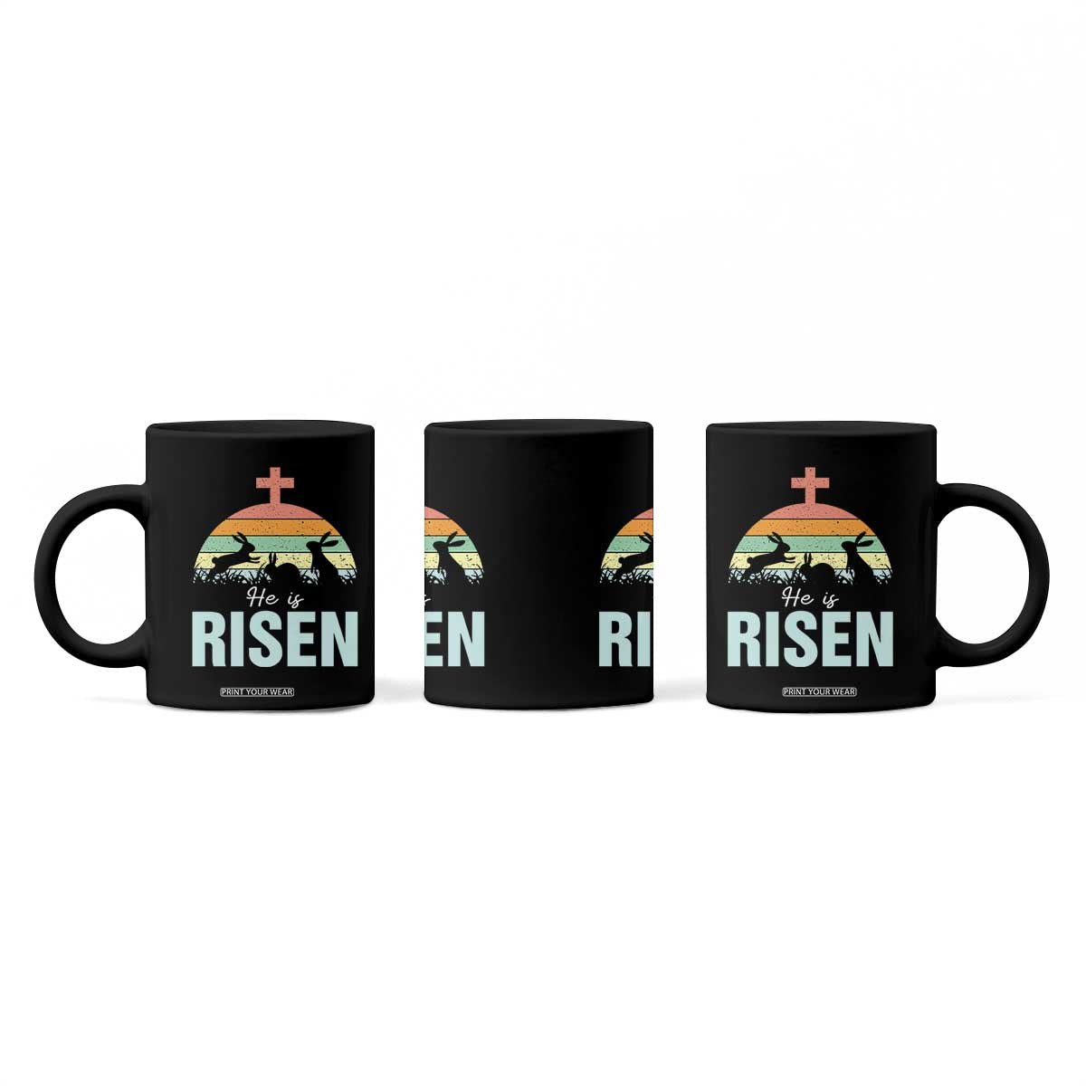 Retro He is Risen Coffee Mug Bunny Easter Cross Christian Religious Jesus Has Risen TS10 Print Your Wear