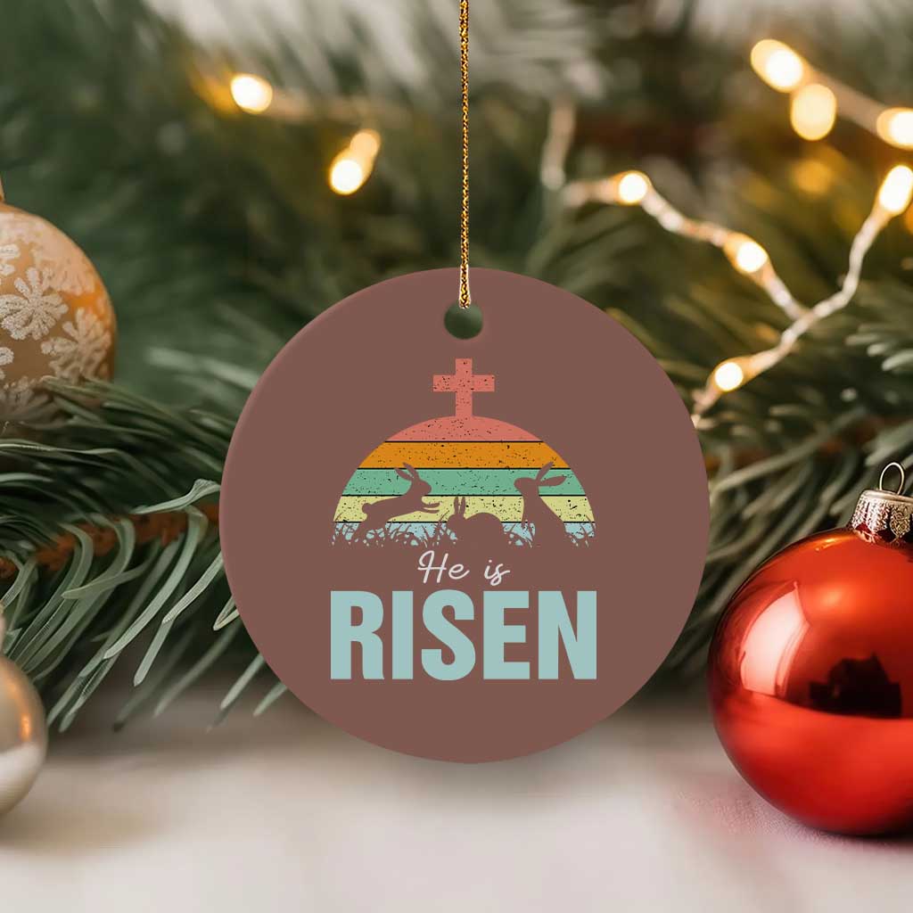 Retro He is Risen Ceramic Ornament Bunny Easter Cross Christian Religious Jesus Has Risen TS10 1pc Mocha Print Your Wear