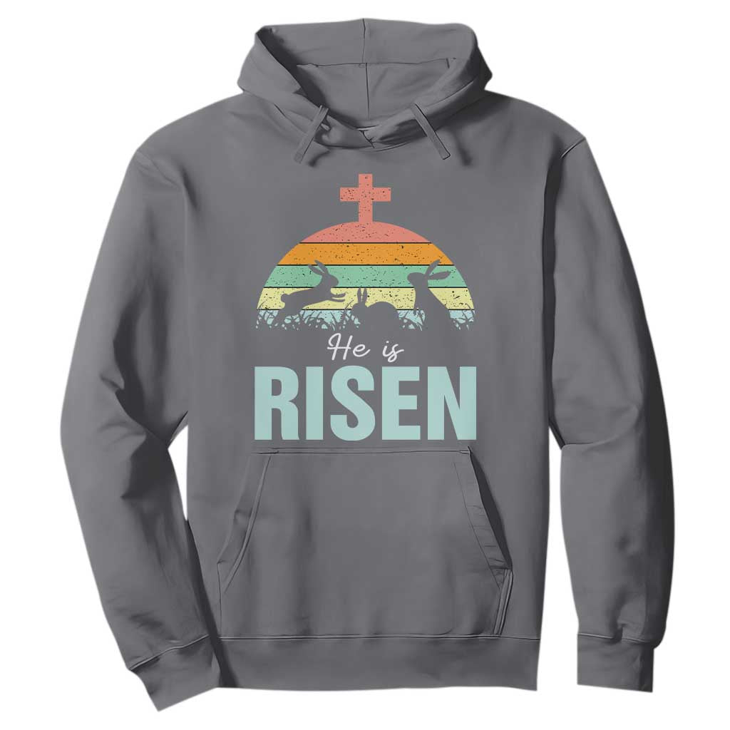 Retro He is Risen Hoodie Bunny Easter Cross Christian Religious Jesus Has Risen TS10 Charcoal Print Your Wear