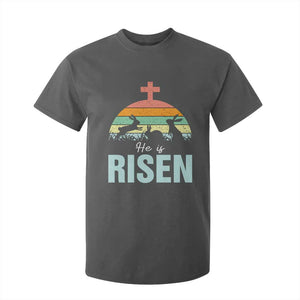 Retro He is Risen T Shirt For Kid Bunny Easter Cross Christian Religious Jesus Has Risen TS10 Dark Heather Print Your Wear