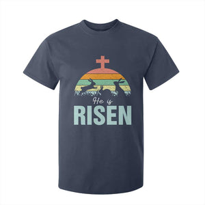 Retro He is Risen T Shirt For Kid Bunny Easter Cross Christian Religious Jesus Has Risen TS10 Navy Print Your Wear