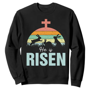 Retro He is Risen Sweatshirt Bunny Easter Cross Christian Religious Jesus Has Risen TS10 Black Print Your Wear