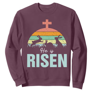 Retro He is Risen Sweatshirt Bunny Easter Cross Christian Religious Jesus Has Risen TS10 Maroon Print Your Wear