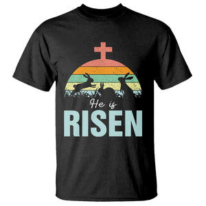 Retro He is Risen T Shirt Bunny Easter Cross Christian Religious Jesus Has Risen TS10 Black Print Your Wear