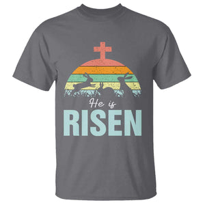 Retro He is Risen T Shirt Bunny Easter Cross Christian Religious Jesus Has Risen TS10 Charcoal Print Your Wear