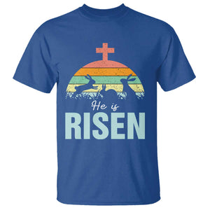 Retro He is Risen T Shirt Bunny Easter Cross Christian Religious Jesus Has Risen TS10 Royal Blue Print Your Wear