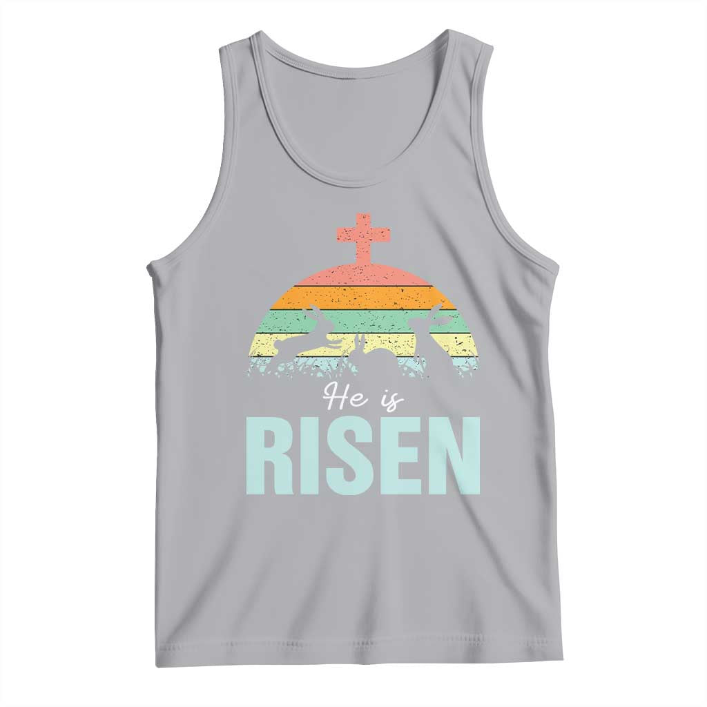 Retro He is Risen Tank Top Bunny Easter Cross Christian Religious Jesus Has Risen TS10 Athletic Heather Print Your Wear