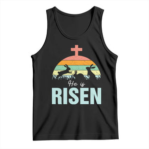 Retro He is Risen Tank Top Bunny Easter Cross Christian Religious Jesus Has Risen TS10 Black Print Your Wear