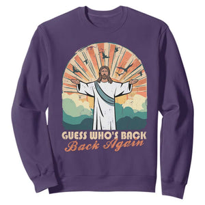 Funny Christian Easter Sweatshirt Guess Whos Back Jesus Religious TS10 Purple Print Your Wear