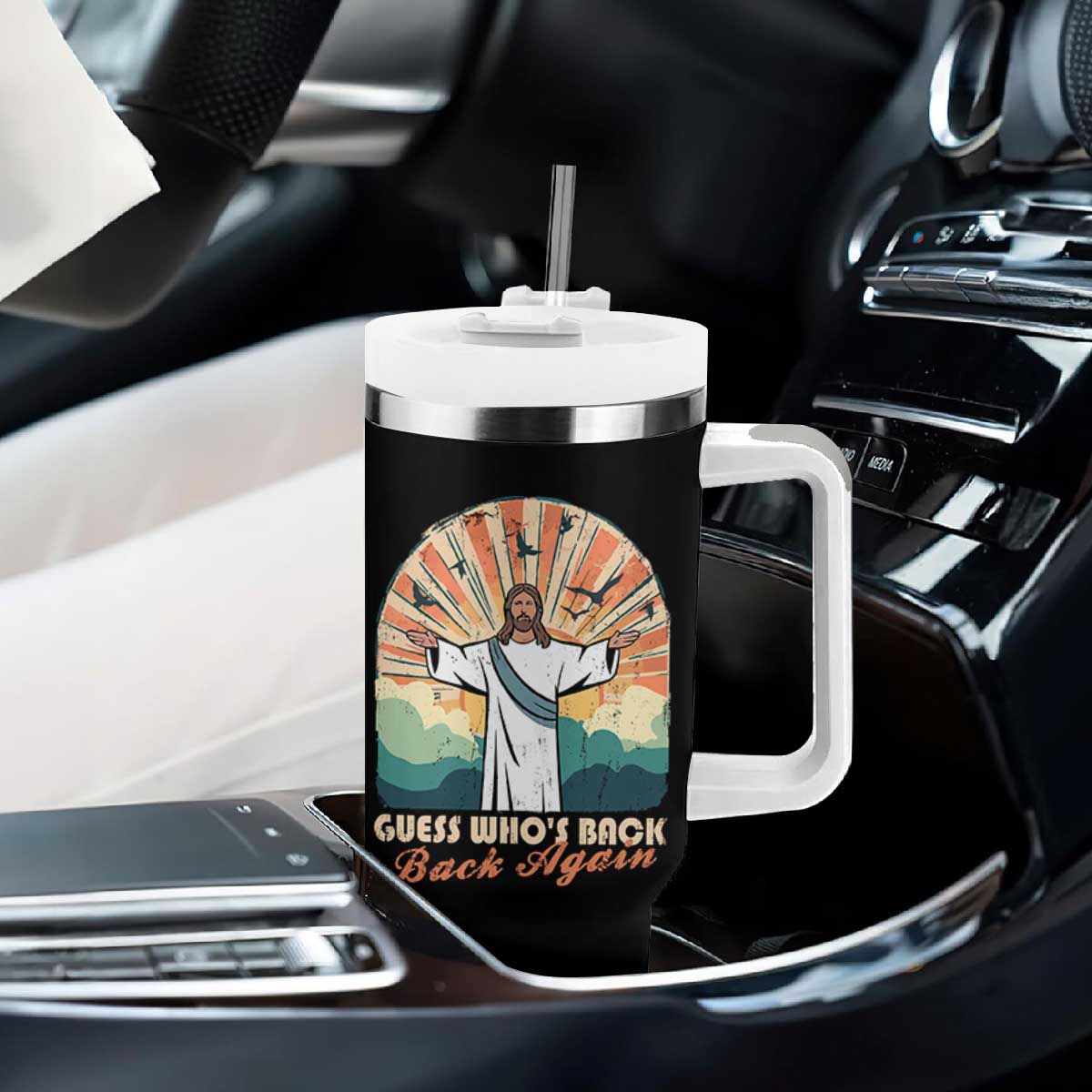 Funny Christian Easter Tumbler With Handle Guess Whos Back Jesus Religious TS10 Print Your Wear